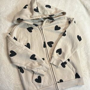 H&M Cream Hoodie with Black Heart Pattern